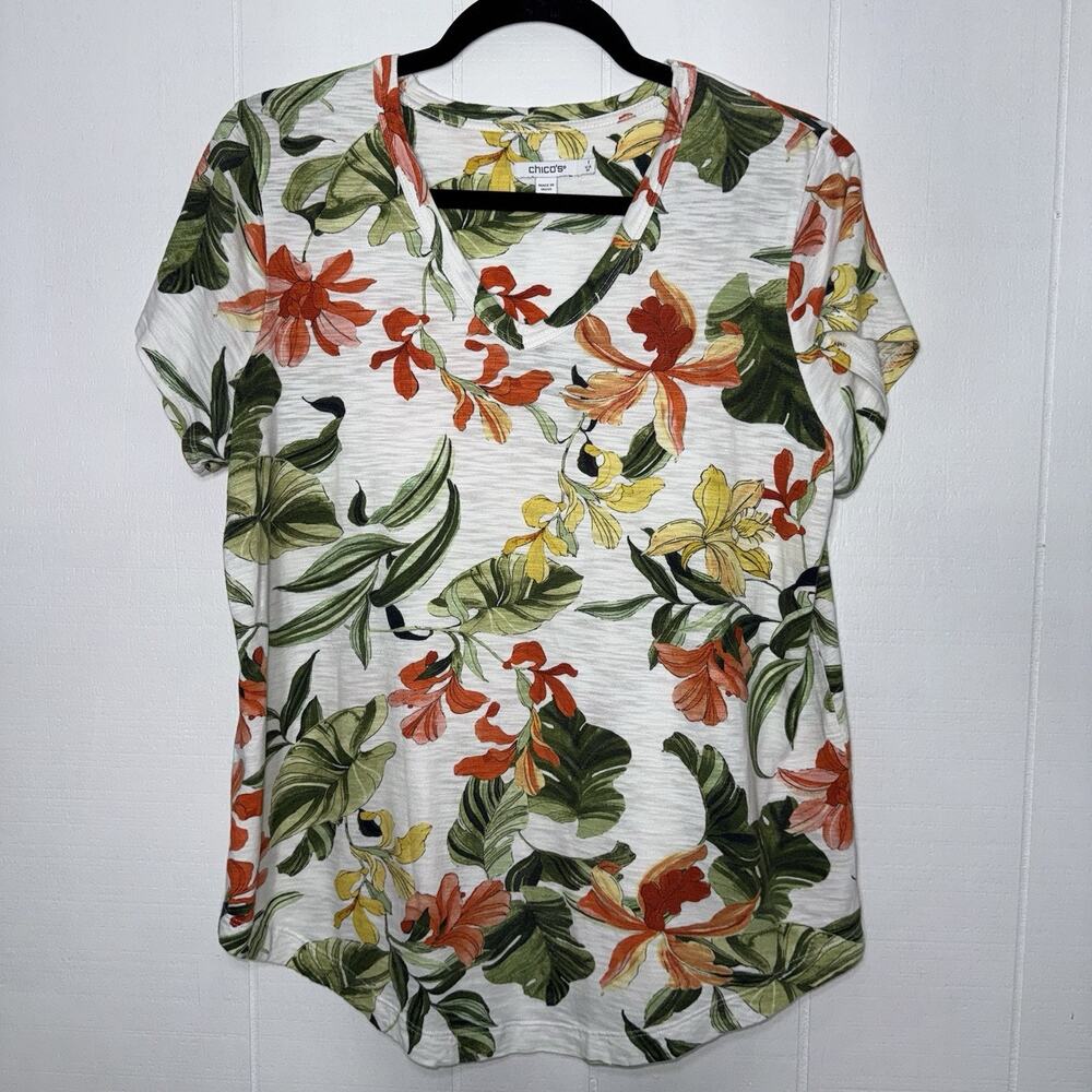 Chico’s Women’s Floral Short Sleeve Top Size 1, Medium